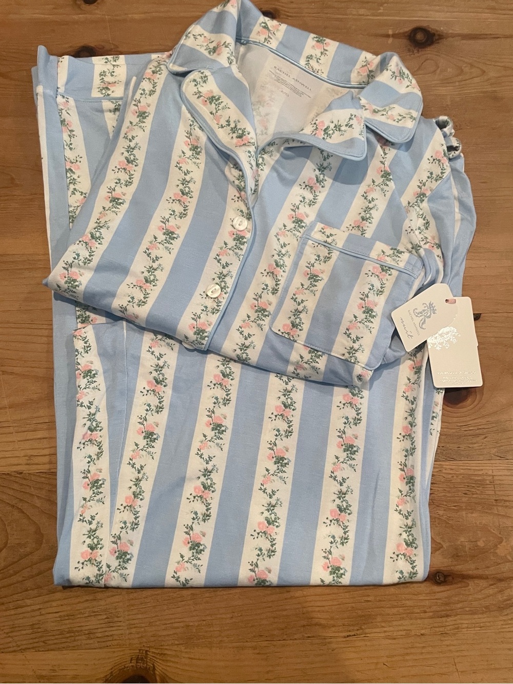 NWT Rachel Ashwell  baby blue pink rosette pajama set feminine cottagecore L